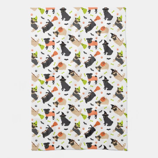 Mops Halloween Geschirrtuch (Vertikal)