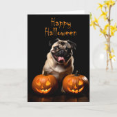 Mops Halloween Karte (Gelbe Blume)