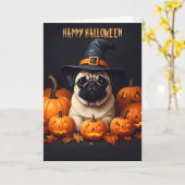 Mops Halloween Karte (Gelbe Blume)