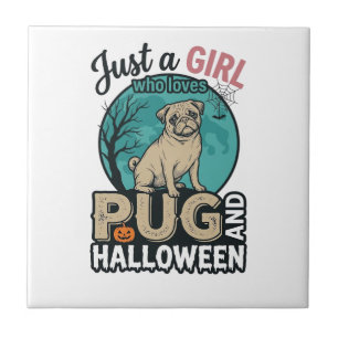 Mops Halloween Mädchen Vintage Vektor Design (2)_1 Fliese