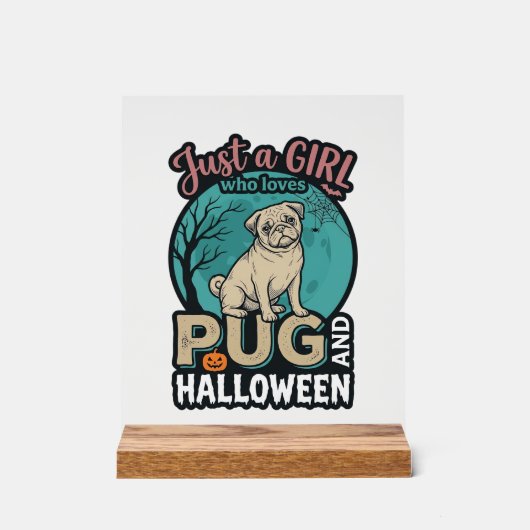 Mops-Halloween-Mädchen-Vintage-Vektordesign_1 Acrylschild (Vorderseite)
