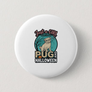 Mops-Halloween-Mädchen Vintage-Vektordesign_1 Button