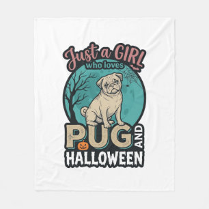 Mops-Halloween-Mädchen-Vintage-Vektordesign_1 Fleecedecke