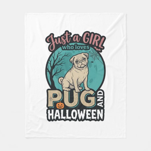 Mops-Halloween-Mädchen-Vintage-Vektordesign_1 Fleecedecke (Vorderseite)