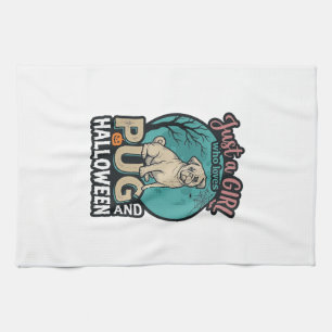 Mops-Halloween-Mädchen-Vintage-Vektordesign_1 Geschirrtuch