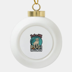 Mops-Halloween-Mädchen-Vintage-Vektordesign_1 Keramik Kugel-Ornament