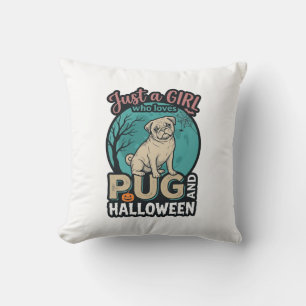 Mops-Halloween-Mädchen Vintage-Vektordesign_1 Kissen