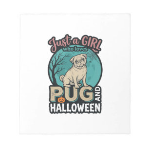 Mops-Halloween-Mädchen Vintage-Vektordesign_1 Notizblock