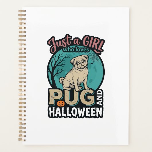 Mops-Halloween-Mädchen Vintage-Vektordesign_1 Planer (Vorderseite)
