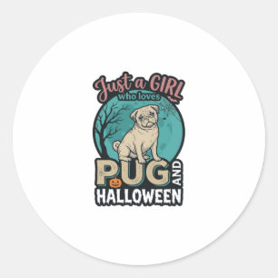 Mops-Halloween-Mädchen Vintage-Vektordesign_1 Runder Aufkleber