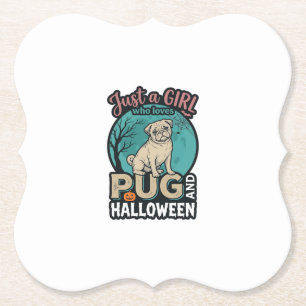 Mops-Halloween-Mädchen Vintage-Vektordesign_1 Untersetzer