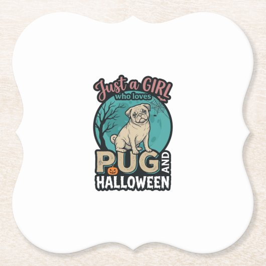 Mops-Halloween-Mädchen Vintage-Vektordesign_1 Untersetzer (Vorderseite)