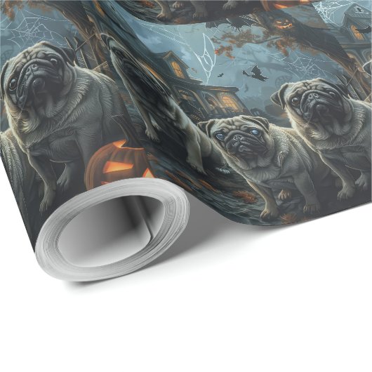 Mops Halloween Night Doggy Delight Geschenkpapier (Rolleneckpunkt)