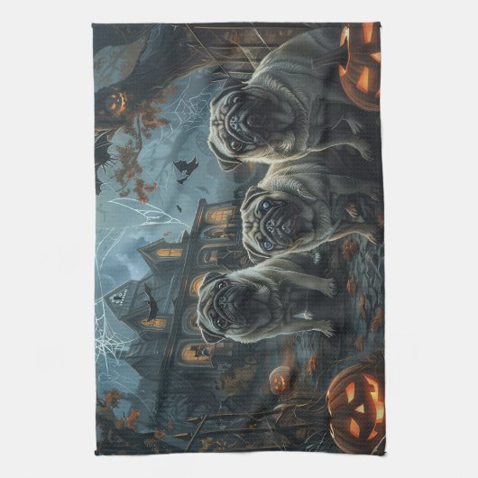 Mops Halloween Night Doggy Delight Geschirrtuch (Vertikal)