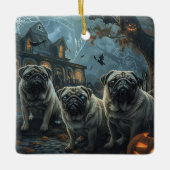 Mops Halloween Night Doggy Delight Keramikornament (Vorderseite)