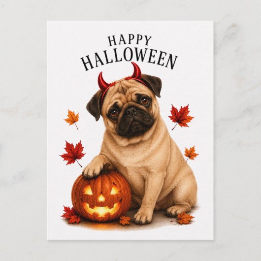 Mops Halloween Postkarte (Vorderseite)