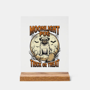 Mops-Halloween-Shirt mit Vintage-Gravur Mond_1 Acrylschild