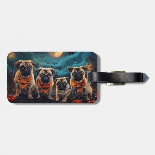 Mops Halloween Spooky Gepäckanhänger (Rückseite horizontal)
