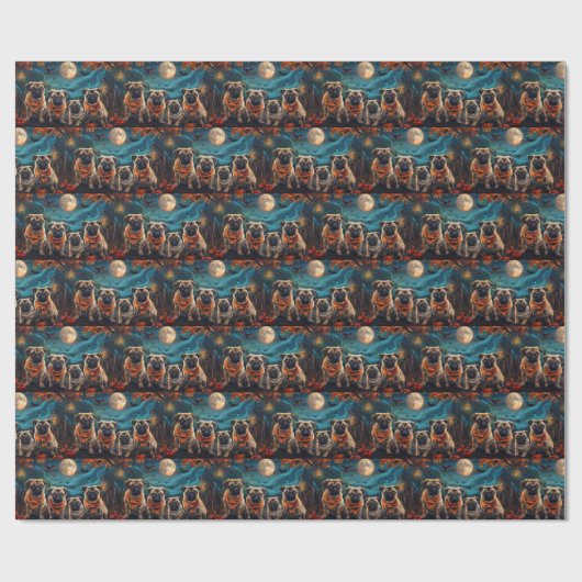 Mops Halloween Spooky Geschenkpapier (Flach)