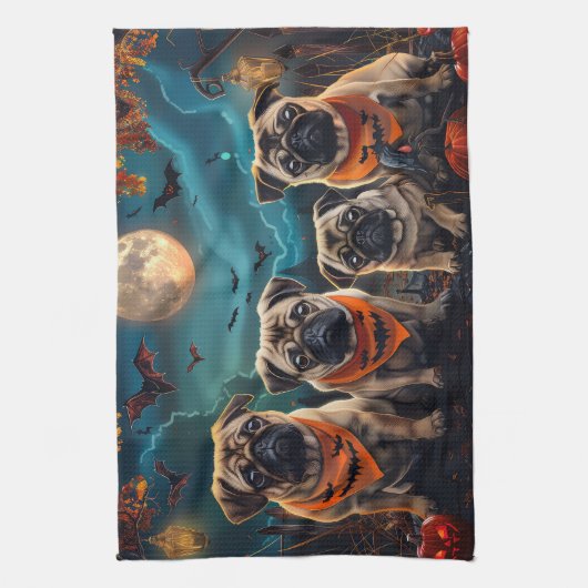 Mops Halloween Spooky Geschirrtuch (Vertikal)