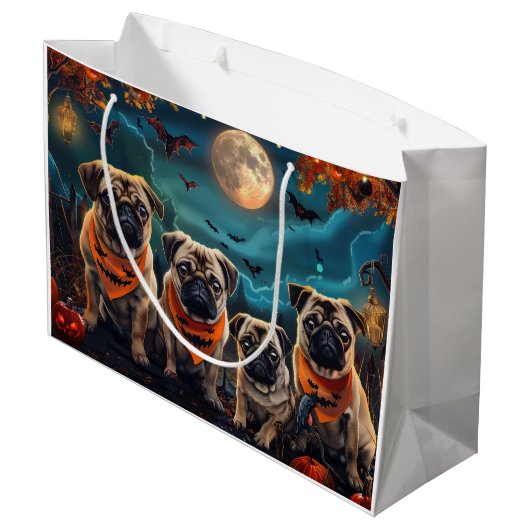 Mops Halloween Spooky Große Geschenktüte (Rückseite Schrägansicht)