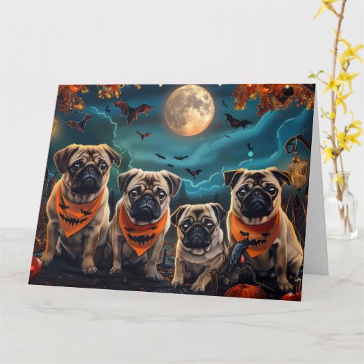 Mops Halloween Spooky Karte (Gelbe Blume)