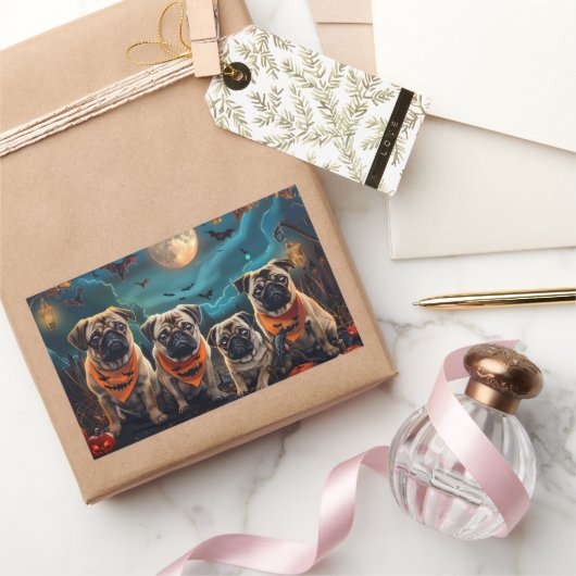 Mops Halloween Spooky Rechteckiger Aufkleber (Schenken)
