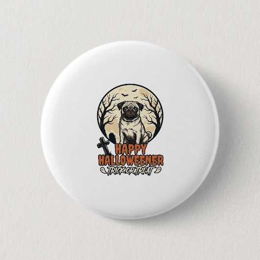 Mops Halloween-Süßigkeiten oder Saures Vintage-Eng Button (Vorderseite)