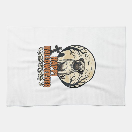 Mops Halloween-Süßigkeiten oder Saures Vintage-Eng Geschirrtuch (Horizontal)