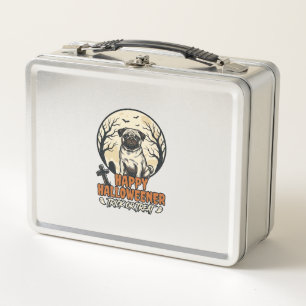 Mops Halloween-Süßigkeiten oder Saures Vintage-Eng Metall Brotdose