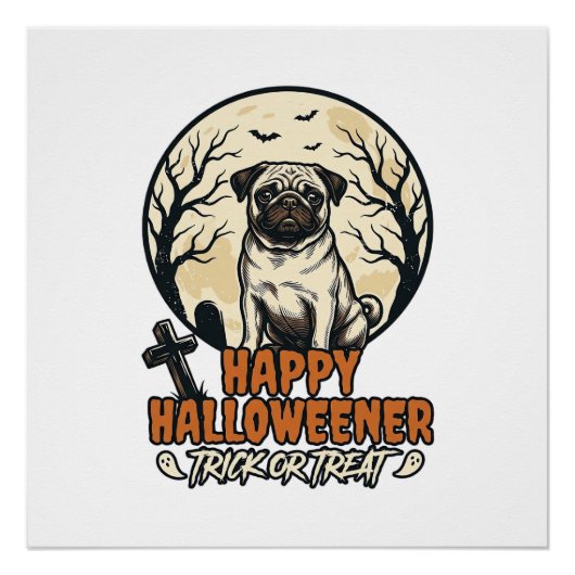 Mops Halloween-Süßigkeiten oder Saures Vintage-Eng Poster (Vorderseite)