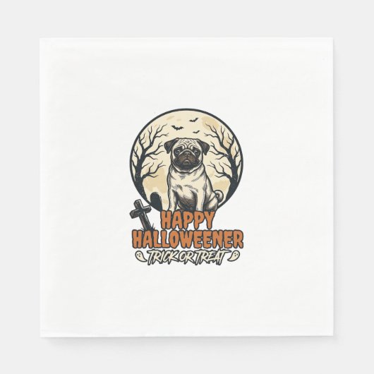 Mops Halloween-Süßigkeiten oder Saures Vintage-Eng Serviette (Vorderseite)