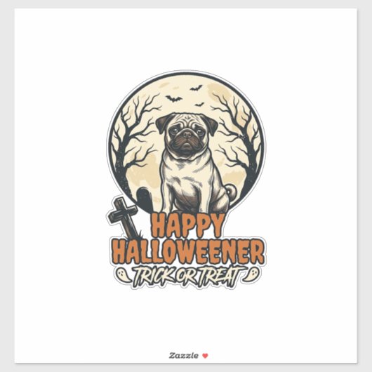 Mops Halloween-Süßigkeiten oder Saures Vintage-Gra Aufkleber (Blatt)