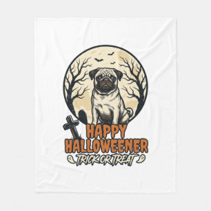 Mops Halloween-Süßigkeiten oder Saures Vintage-Gra Fleecedecke
