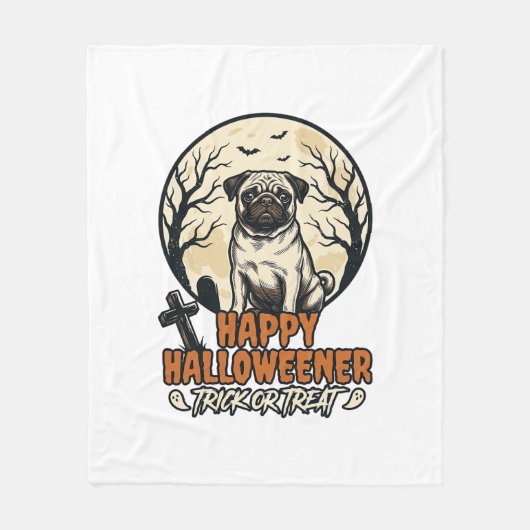 Mops Halloween-Süßigkeiten oder Saures Vintage-Gra Fleecedecke (Vorderseite)