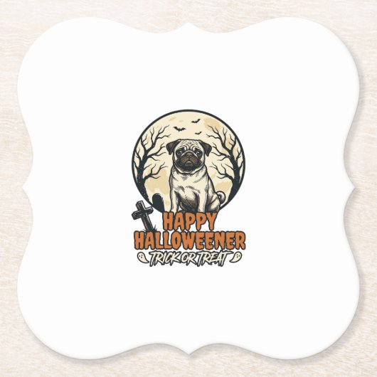 Mops Halloween-Süßigkeiten oder Saures Vintage-Gra Untersetzer (Vorderseite)