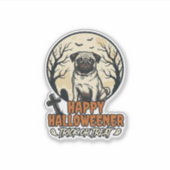 Mops Halloween-Süßigkeiten oder Saures Vintage-Sti Aufkleber (Vorderseite)