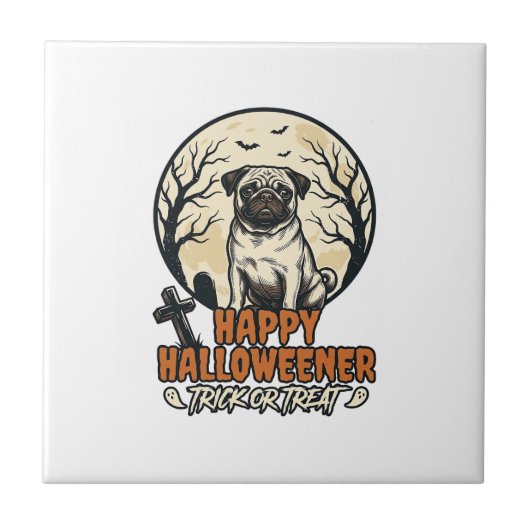 Mops Halloween-Süßigkeiten oder Saures Vintage-Sti Fliese (Vorderseite)