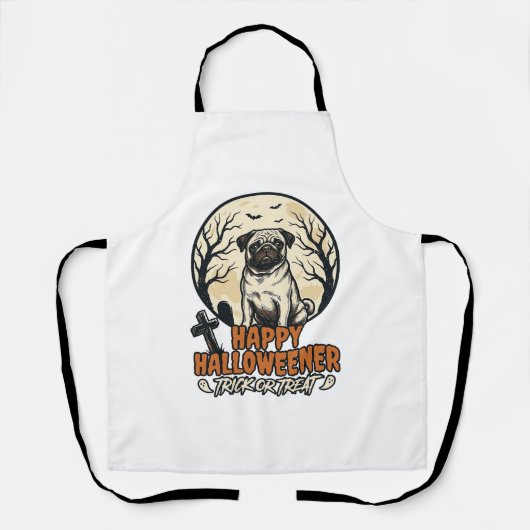 Mops Halloween-Süßigkeiten oder Saures Vintage-Sti Schürze (Vorderseite)
