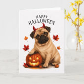 Mops-Halloween-Teufelshund Karte (Gelbe Blume)