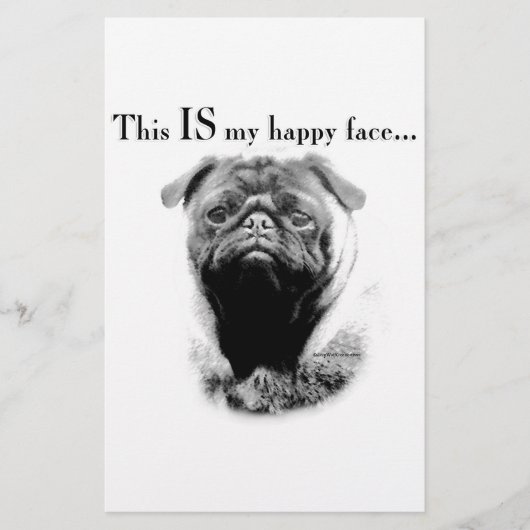 Mops Happy Face Briefpapier (Vorderseite)