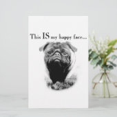 Mops Happy Face Briefpapier (Stehend Vorderseite)