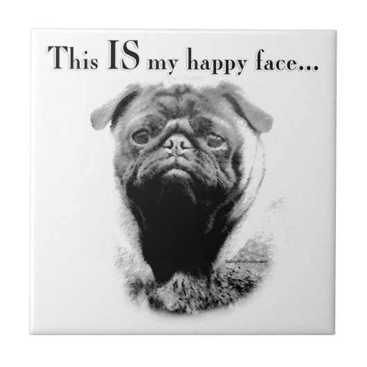 Mops Happy Face Fliese (Vorderseite)