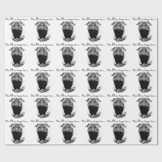 Mops Happy Face Geschenkpapier (Flach)