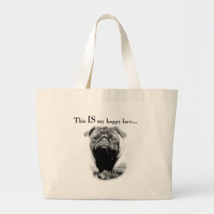 Mops Happy Face Jumbo Stoffbeutel