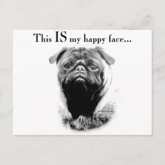 Mops Happy Face Postkarte (Vorderseite)