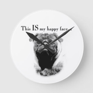 Mops Happy Face Runde Wanduhr