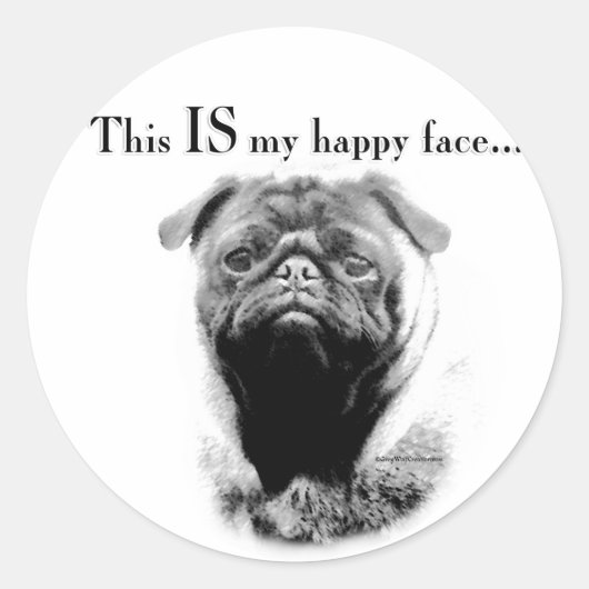 Mops Happy Face Runder Aufkleber (Vorderseite)