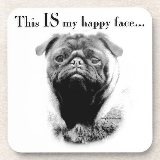 Mops Happy Face Untersetzer (Vorderseite)