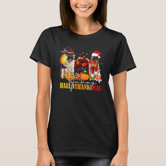 Mops Happy Hallothanksmas Halloween Erntedank Ch T-Shirt (Vorderseite)